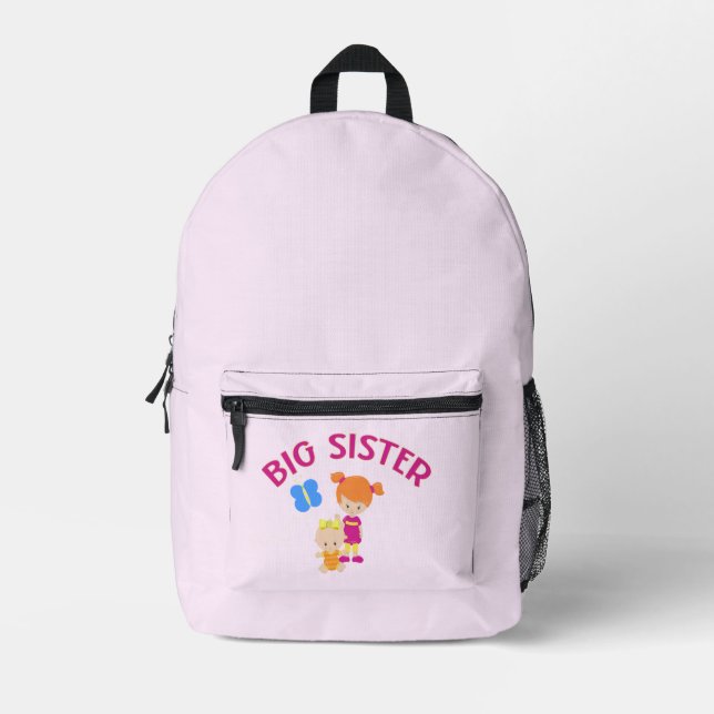 Personalised Name Big Sister with Baby Sister  Printed Backpack (Front)
