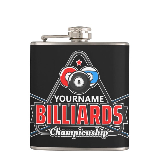 Personalised NAME Billiards 8 Ball Pool Cue Rack  Hip Flask (Front)