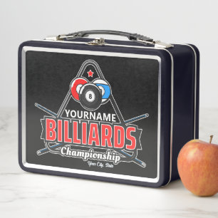 Personalised NAME Billiards 8 Ball Pool Cue Rack Metal Lunch Box