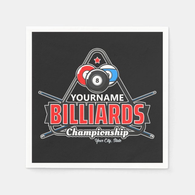 Personalised NAME Billiards 8 Ball Pool Cue Rack  Napkin (Front)