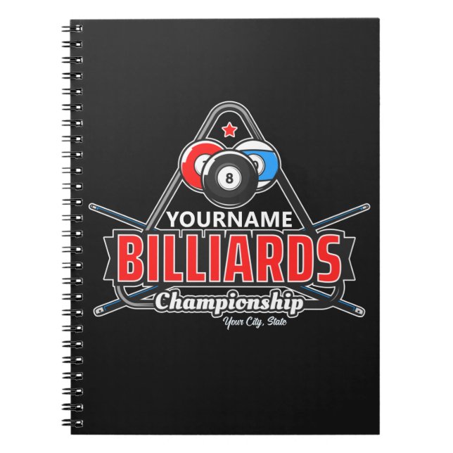 Personalised NAME Billiards 8 Ball Pool Cue Rack Notebook (Front)