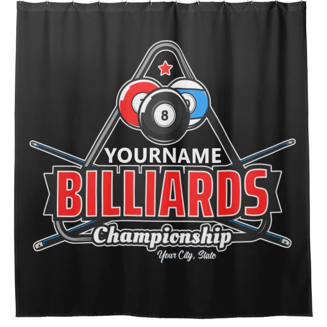 Personalised NAME Billiards 8 Ball Pool Cue Rack  Shower Curtain (Front)