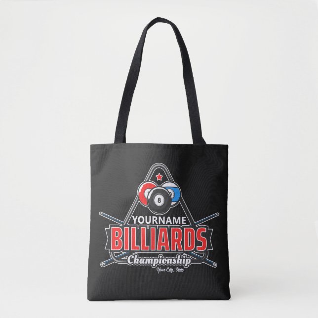 Personalised NAME Billiards 8 Ball Pool Cue Rack  Tote Bag (Front)