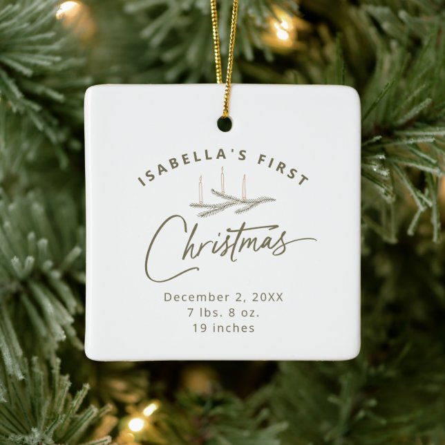 Personalised Name Birth Stats My First Christmas Ceramic Ornament (Tree)