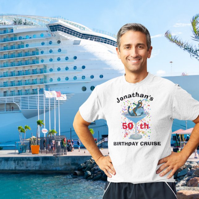 Personalised Name Birthday Cruise Cocktail Anchor T-Shirt (Creator Uploaded)