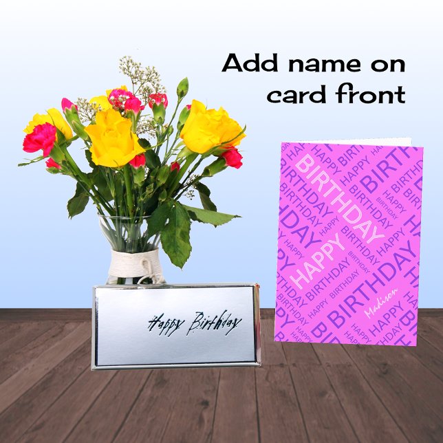Personalised name Birthday pink typography Card (Creator Uploaded)