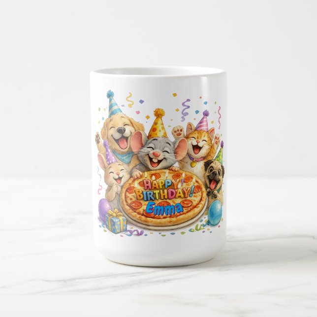 Personalised Name Birthday Pizza Party Animals  Coffee Mug (Center)