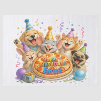 Personalised Name Birthday Pizza Party Animals Tissue Paper