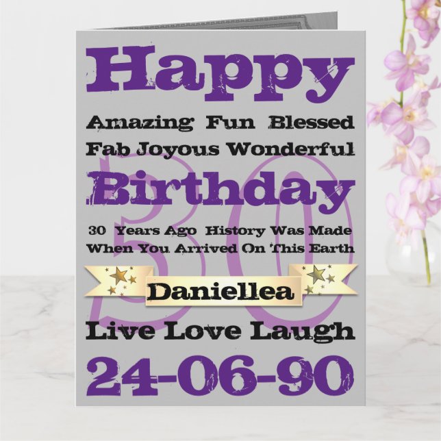 Personalised Name Birthday Words Happy Birthday Card (Orchid)