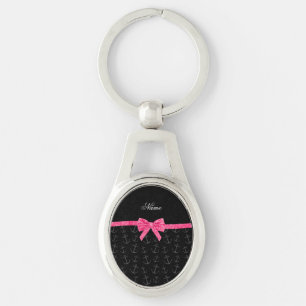 Personalised name black anchors pink glitter bow key ring