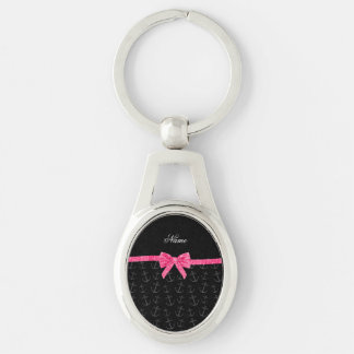 Personalised name black anchors pink glitter bow key ring