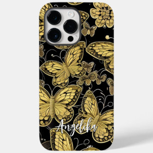 Personalised Name Black and Gold Butterflies Case-Mate iPhone 14 Pro Max Case