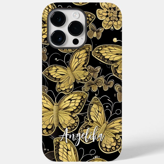  Personalised Name Black and Gold Butterflies Case-Mate iPhone Case (Back)