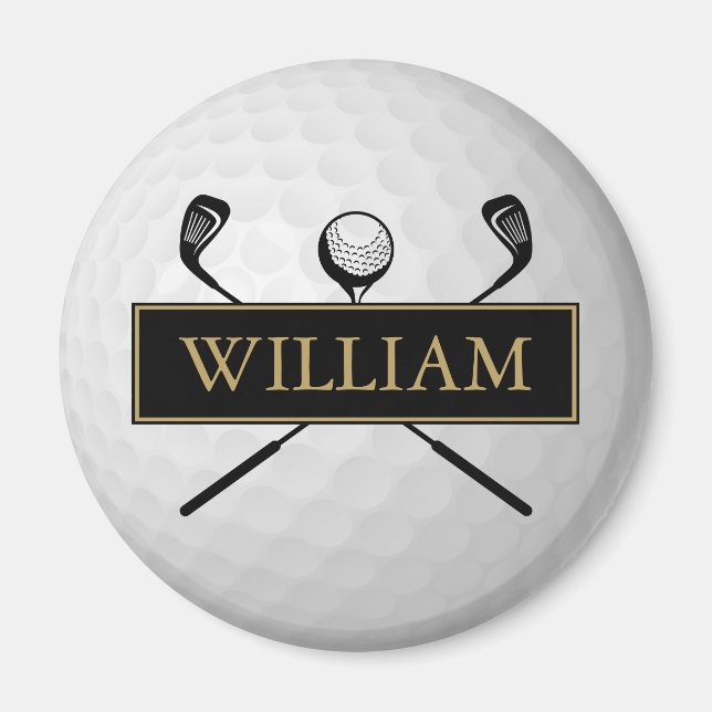 Personalised Name Black And Gold Golf Ball  Magnet (Front)