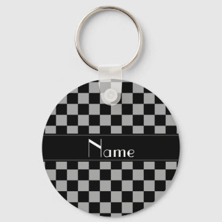 Personalised name black and grey checkers key ring