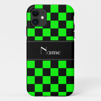Personalised name black and neon green checkers Case-Mate iPhone case