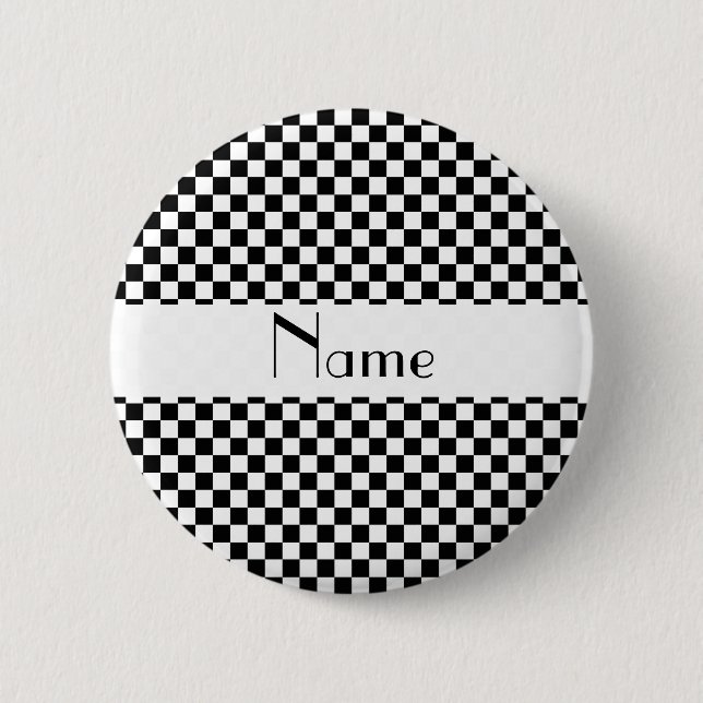 Personalised name Black and white checkers 6 Cm Round Badge (Front)
