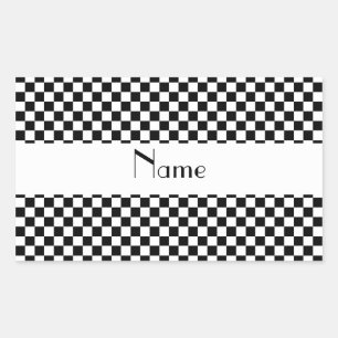 Personalised name Black and white checkers Rectangular Sticker
