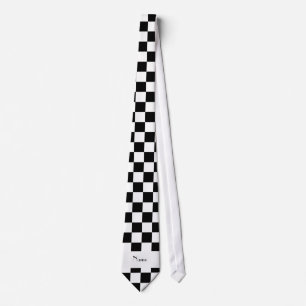 Personalised name Black and white checkers Tie