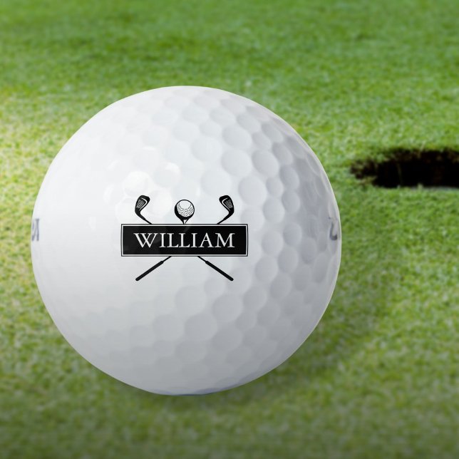 Personalised Name Black And White Clubs Golf Balls (Personalized Name Black And White Clubs Golf Balls)