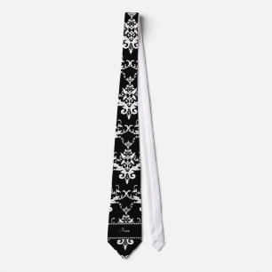 Personalised name black and white damask tie