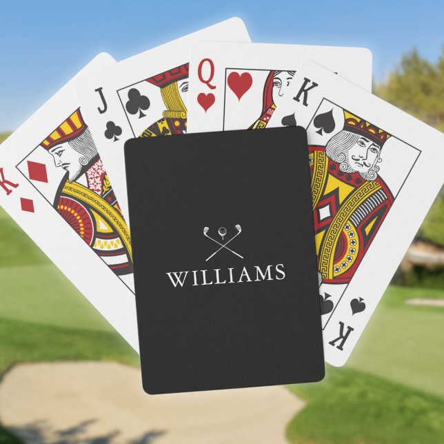 Personalised Name Black And White Golf Clubs Playing Cards (Personalized Name Black And White Golf Clubs Poker Cards)