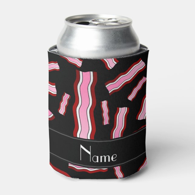 Personalised name black bacon pattern can cooler (Can Front)