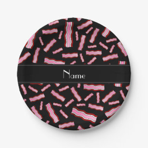 Personalised name black bacon pattern paper plate