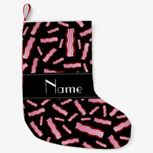 Personalised name black bacon pattern small christmas stocking