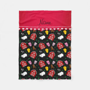 Personalised name black barn animals fleece blanket