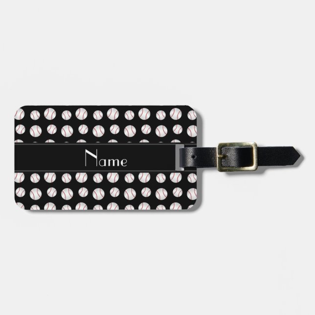 Personalised name black baseballs pattern luggage tag (Front Horizontal)