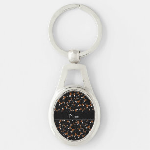 Personalised name black beagle dog pattern key ring