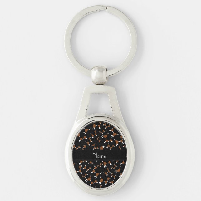 Personalised name black beagle dog pattern key ring (Front)