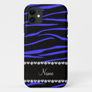 Personalised name black blue zebra stripes Case-Mate iPhone case
