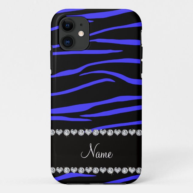 Personalised name black blue zebra stripes Case-Mate iPhone case (Back)