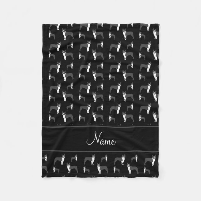 Personalised name black boston terrier fleece blanket (Front)