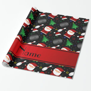 Personalised name black bowling christmas pattern wrapping paper