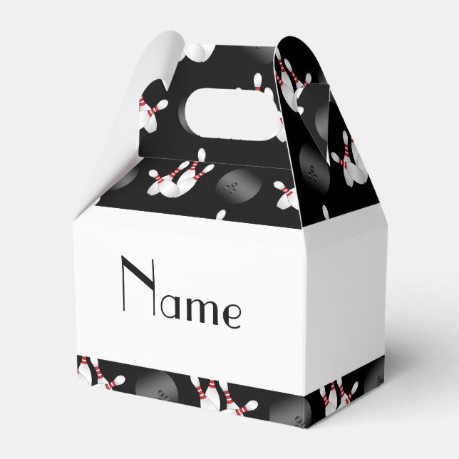 Personalised name black bowling pattern favour box (Front Side)