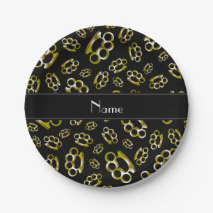Personalised name black brass knuckles paper plate