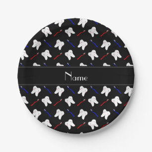 Personalised name black brushes and tooth pattern paper plate