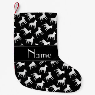 Personalised name black bull terrier dogs small christmas stocking