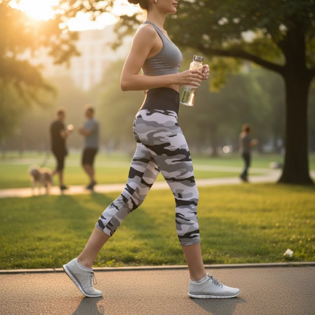 Personalised Name Black Camouflage Pattern Capri Leggings (Creator Uploaded)