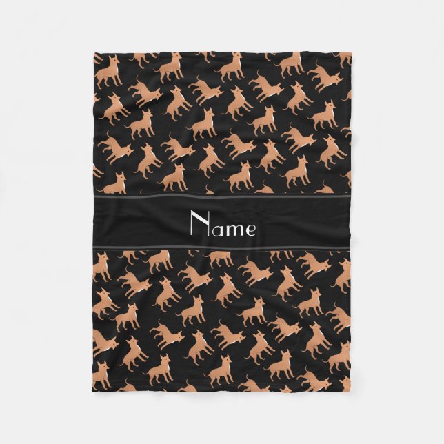 Personalised name black chihuahua dogs fleece blanket (Front)