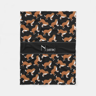 Personalised name black collie dog pattern fleece blanket