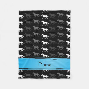 Personalised name black coloured horses fleece blanket