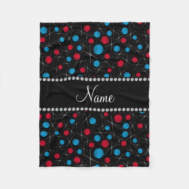 Personalised name black crochet pattern fleece blanket (Front)