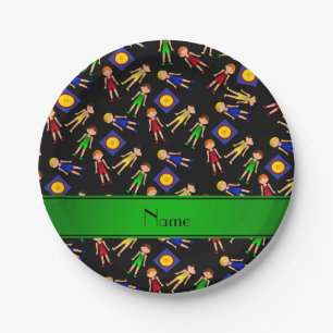 Personalised name black cute boy wrestlers mat paper plate