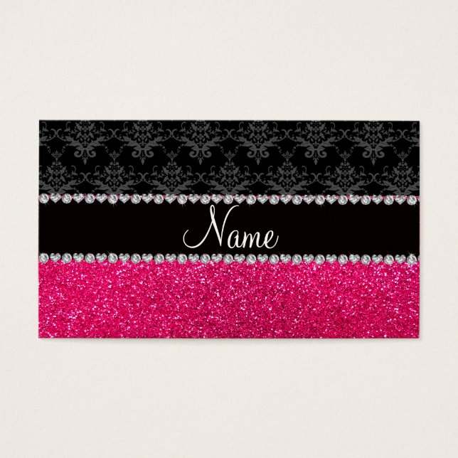 Personalised name black damask pink glitter (Front)