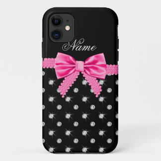 Personalised name black diamonds pink bow Case-Mate iPhone case