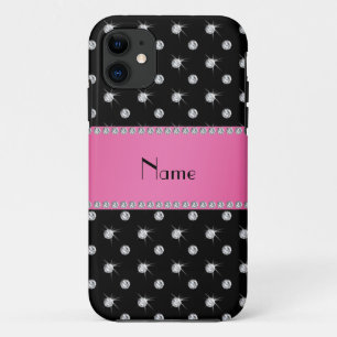 Personalised name black diamonds pink stripe Case-Mate iPhone case